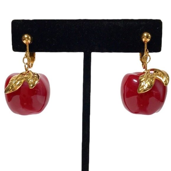 Vintage Jewelry - Vintage Red Apple Clip-On Earrings